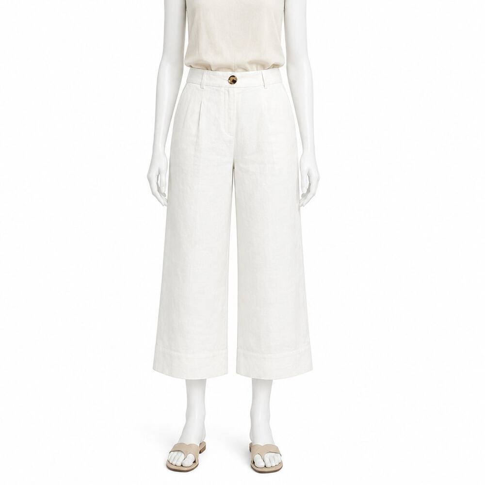 Soft Surroundings White Linen Wide Leg Crop Pants Womens 12P NWT nabi coast Boho